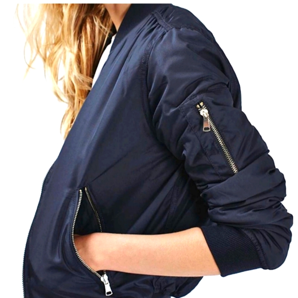EUC Topshop Navy Blue Bomber Jacket Size 4